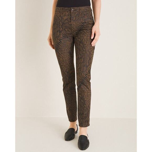 🆕 Chico’s Coated Animal-Print Jeggings SZ 2/12 - Picture 1 of 7